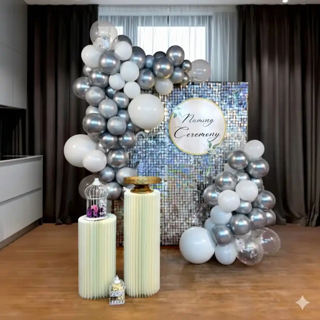 Shimmery Silver Sequin Naming Ceremony Decoration